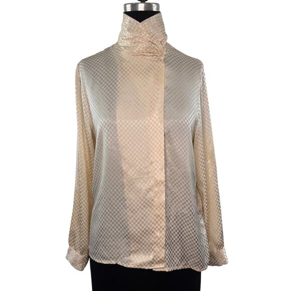 Vintage Diane Von Furstenberg Cream Ivory Tone Blouse Casual Button-Down Size 10 - Picture 1 of 8